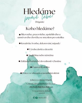 🩵Hledáme šikovnou posilu do týmu! 🎨Kreativita, 🍰dortíky, ☕️barista skills… prostě člověk, co má rád práci rukama i...